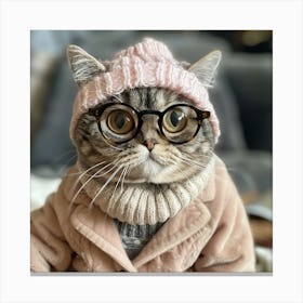 Cute Cat In Glasses Canvas Print