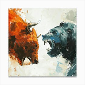 Bull And Bear Fighting Canvas Print