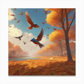 Birds In Autumn 2 Canvas Print