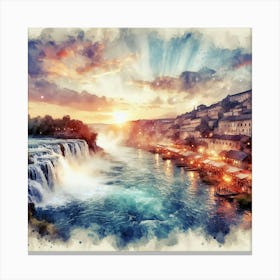 Watercolor Of A Waterfall Canvas Print