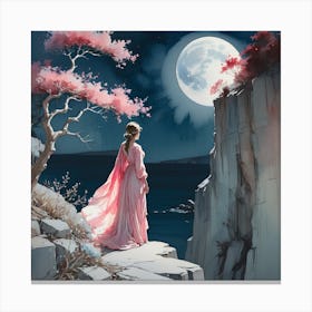 Moonlight on the cliff Canvas Print