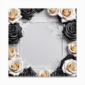 Black And White Roses Frame Canvas Print