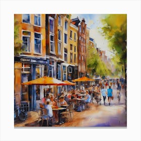 Amsterdam Cafes.Amsterdam city.summer. Cafes. Passersby, sidewalks. Oil colors. 10 Canvas Print