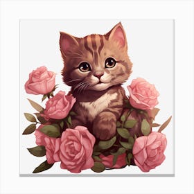 Kitten With Roses 2 Canvas Print