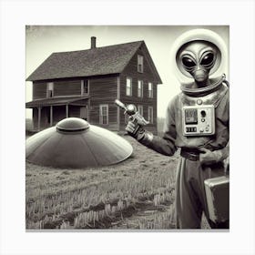 Alien Man In Front Of House Canvas Print