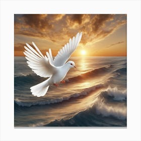 Dove Flying Over The Ocean Canvas Print