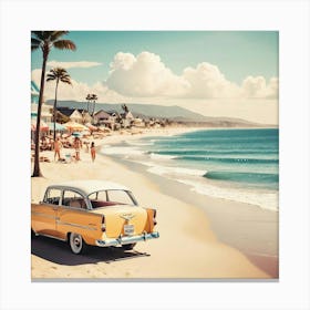 Vintage Car On The Beach Canvas Print