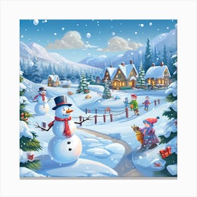 Snowman Village Canvas Print