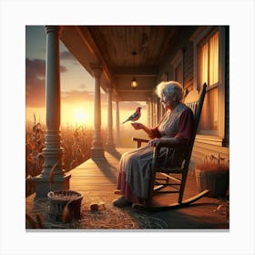 Old Woman Sitting On Porch Canvas Print