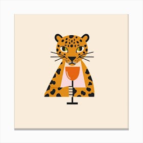 Leopard Drinking Wine Canvas Print