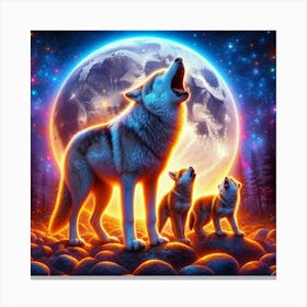 Wolf Howling with Cubs Canvas Print