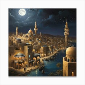 Egyptian City At Night art print Canvas Print