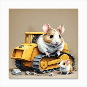 Hamster On A Bulldozer 1 Canvas Print