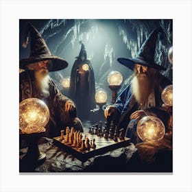 Wizards playing chess in a cave Canvas Print