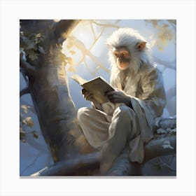 Monkey Reading A Book Canvas Print