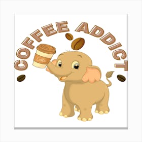 Cute coffee addict elephant holding Coffee mug Stampe su tela