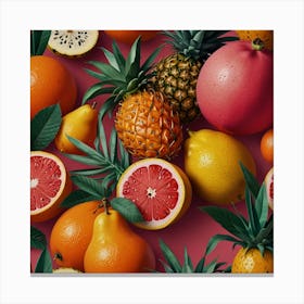 Exotic Fruits On Pink Background Art Print 3 Canvas Print