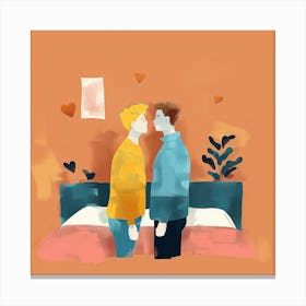 gay couple in bedroom kissing Canvas Print