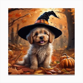 Puppy In A Witch Hat Art Print Canvas Print