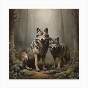 Two Wolves In The Forest 1 Canvas Print