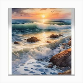 Sea Sunset Watercolor 2 Canvas Print