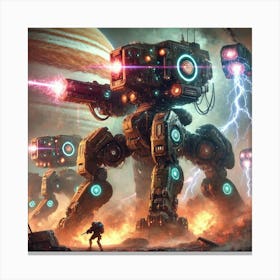 A Sci Fi Depiction Of Titanstorm Walkers, Massive Canvas Print