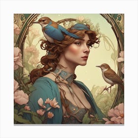 Lady With Birds Canvas Print