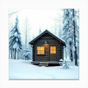 Cabin In The Winter Woods Surrounded By Snow And Frosty Trees Canvas Print