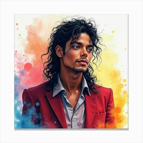 Watercolor Scene Of Michael Jackson Amidst Swirling Colors 1 Canvas Print