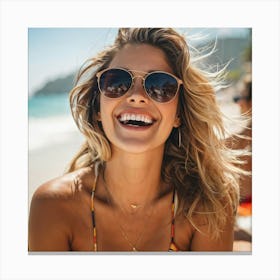 Female Bikini People Caucasian Modern Lifestyle Portrait Holiday Away Weekend Sunglasses (16) Canvas Print