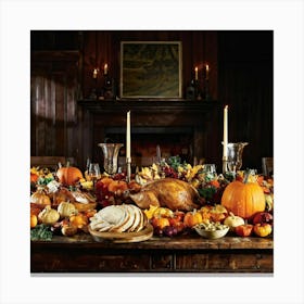 A Beautifully Prepared Thanksgiving Banquet Seated Under The Warm Glow Of Recessed Lighting In A Rus (7) Canvas Print