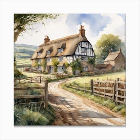 View Of Farm In England Watercolor Trending On Artstation Sharp Focus Studio Photo Intricate De Canvas Print