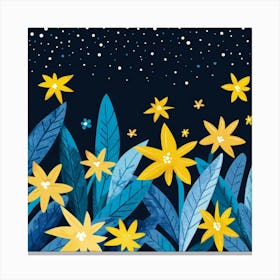 Night Sky With Yellow Flowers Canvas Print