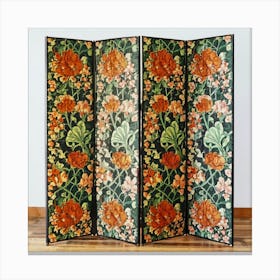 A Floral Design In A Green And Orange Room Divid (1) Canvas Print