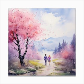 Watercolor Of A Couple Walking 1 Canvas Print