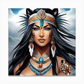 Indian Woman With Tiger Canvas Print