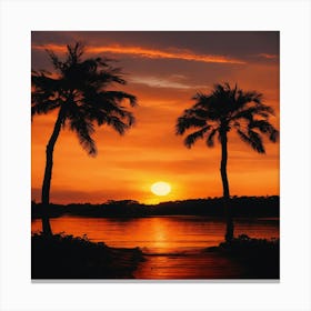 Sunset With Palm Trees 1 Canvas Print