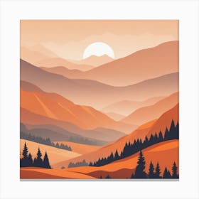 Misty mountains background in orange tone 87 Canvas Print