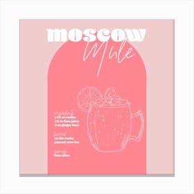 Vintage Retro Inspired Moscow Mule Recipe Pink And Dark Pink Square Canvas Print