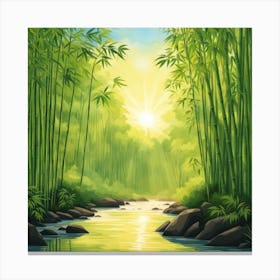 A Stream In A Bamboo Forest At Sun Rise Square Composition 77 Canvas Print