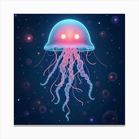 A Whimsical Jellyfish With Tendrils Of Glowing, Bioluminescent Light Drifting Through A Cosmic Sea Canvas Print