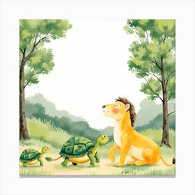 Lion And Turtles In The Forest Canvas Print