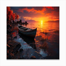 Sunset Boat,Sunset over tranquil seascape sailboat reflects multi colored sky Canvas Print