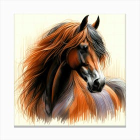 Brown Horse Portrait Color Drawing Canvas Print