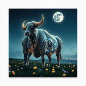 Bull In The Field At Night 4 Canvas Print