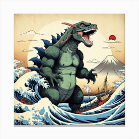 Godzilla In The Waves 1 Canvas Print