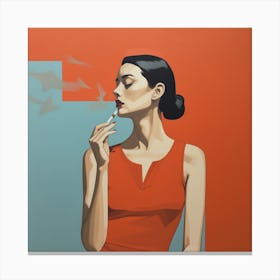 Woman Smokes A Cigarette Canvas Print