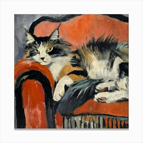 Cat On Red Chair Canvas Print