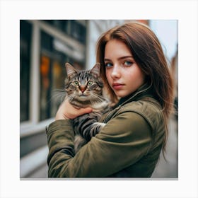 Cat And Woman Photo Canvas Print