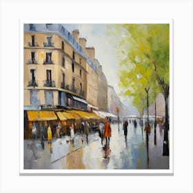 Paris Street Paris city, pedestrians, cafes, oil paints, spring colors. 1 Canvas Print